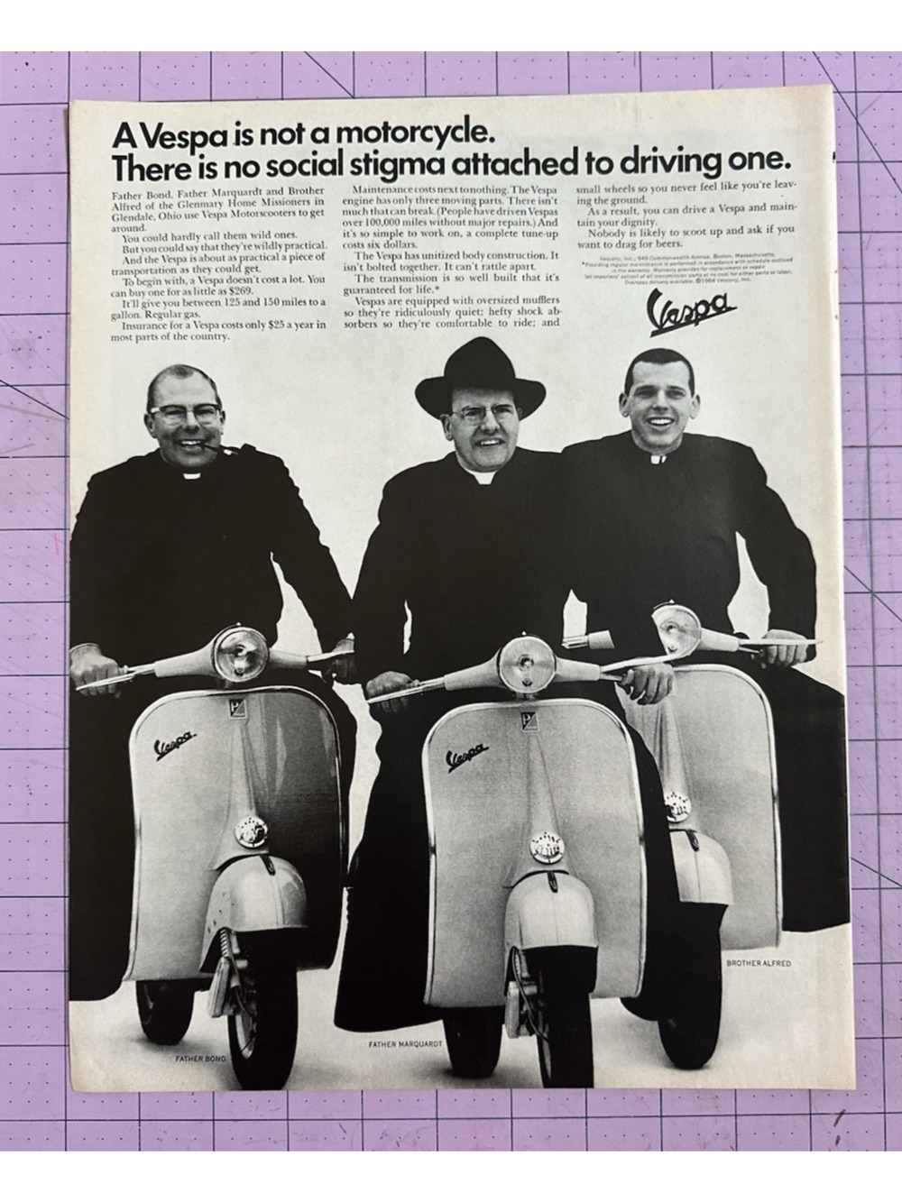 1965 Vespa Priest Father Bond-Marquardt-Broth Alfred Original Print Ad